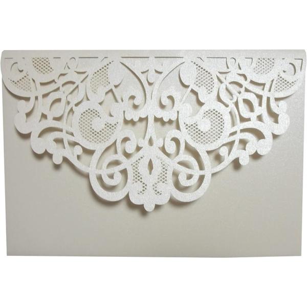 メッセージカード グリーティングカード レーザーカット ポケット付き 三つ折り レース風 封筒 白紙...