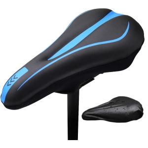 自転車サドルカバー 防水 低反発クッション テープクロス式 防水カバー付き( ブルー)