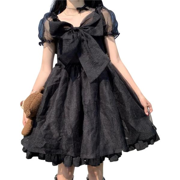 レディレイジー ロリータ ゴスロリ 半袖 シフォン ワンピース リボン ドレス コスプレ ひざ上(ブ...