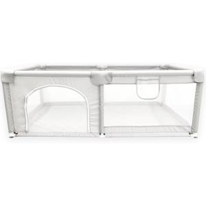 ベビーサークル Hugmuu 長方形 180cmx90cm コンパクト スリム メッシュ 扉付き 自立式 (ホワイト, 180x90)