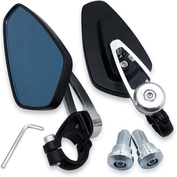 【互換品】 汎用 22mm 7/8 オートバイ ハンドル バーエンド バックミラー(シルバー,  ワ...