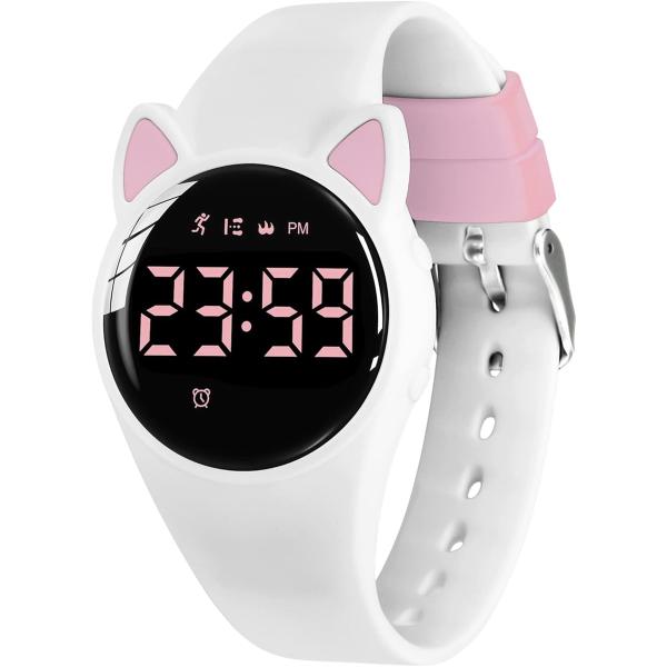 子供腕時計 キッズ 子供用スマートウォッチ活動量計 デジタル腕時計 多機能防水 MDM(02-ホワイ...