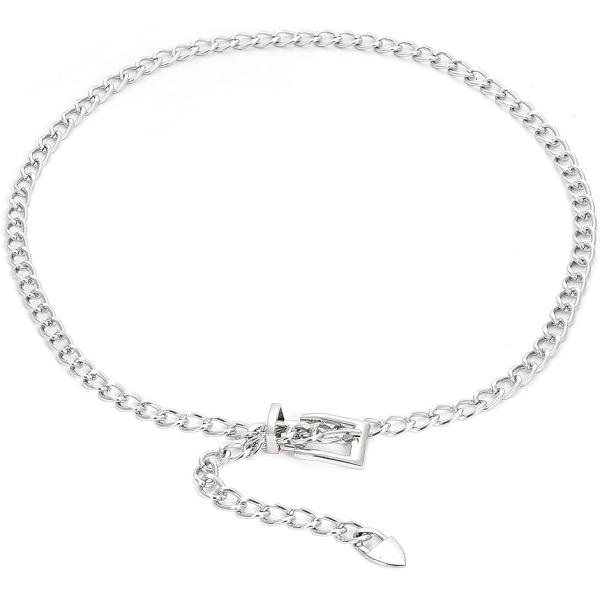 チェーンベルト ウエストベルト レディースベルト サッシュベルト 飾りベルト(シルバー,  Free...