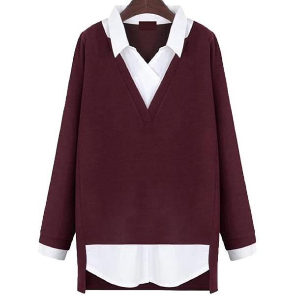 ニブンノイチプラス バイカラー オフィス 重ね着風 レイヤード トップス シャツ ブラウス レディー...