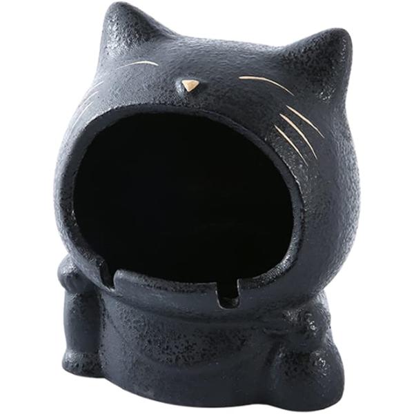 卓上 灰皿 おしゃれ クリエイティブな猫 陶磁器 大容量 家/オフィスの装飾のため 黒( 黒,  1...