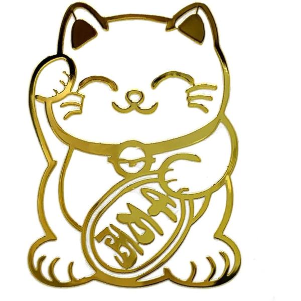金の招き猫 3.7x4.8cm デカール シール 5シール線画E777( ゴールド 線画)