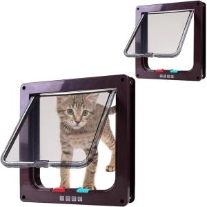 ペットドア ペット出入り口 犬猫用( ブラウン,  Sサイズ2個)