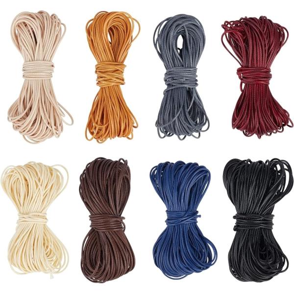 8色 ロウ引き糸 ワックスコード ポリエステルコード 太さ1mm 長さ15m蝋引き糸( 混色)