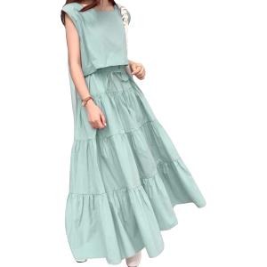 夏 ティアード ロングワンピース 2way セットアップ風 フレンチスリーブ レディース ミントグリーン Xl ミントグリーン Xl の最安値 価格比較 送料無料検索 Yahoo ショッピング