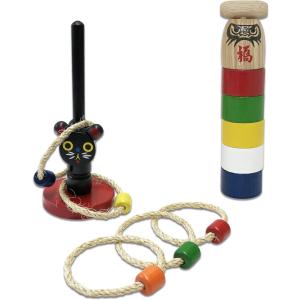 なつかし民芸玩具セット 知育玩具 昔のおもちゃ( 猫輪投げ、達磨落とし)｜horikku