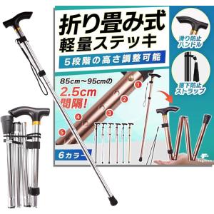 現役看護師監修 杖 折りたたみ 軽量 ステッキ 介護 男性 女性 おしゃれ 伸縮 5段階調整 (シルバー)