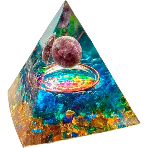 クリスタル ピラミッド オルゴナイト オルゴンピラミッド パワーストーン 水晶 6x6ｃｍ( ブルー...