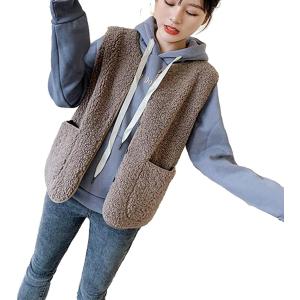 スロウアンドメロウベスト ボア もこもこ ムートン 調 前開き ノースリーブ レディース カジュアル(カーキ, Free Size)