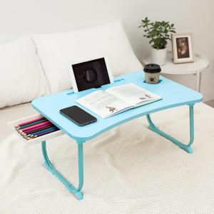 折りたたみテーブル ベッドテーブル 凹溝付き ラップトップテーブル 軽量 多機能( ブルー,  60x40x28cm)｜horikku