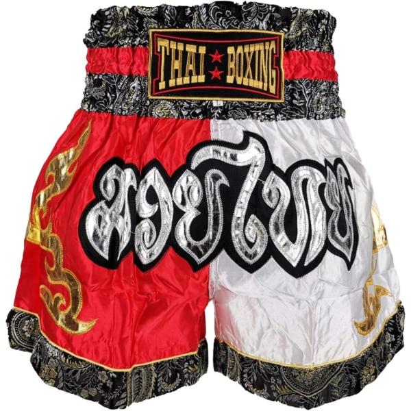 ムエタイパンツ キックボクシング キックパンツ タイボクシング トレーニングパンツ 男女兼用(赤＆白...