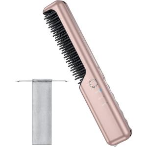 Salon depot ヘアアイロン ブラシ型 コードレス ストレート ヒートブラシ 2way カール ミニ USB充電式( ゴールド)