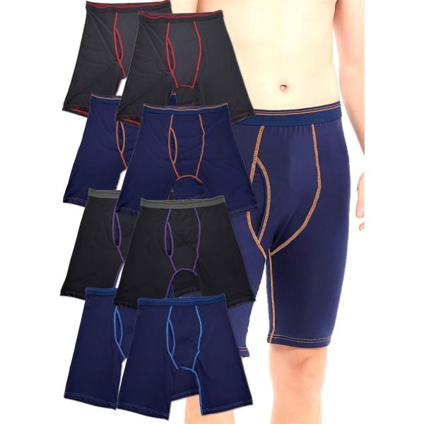前開き 股ずれ防止 ロングボクサーパンツ 速乾 ひざ上丈 メンズ(8枚セット,  M)