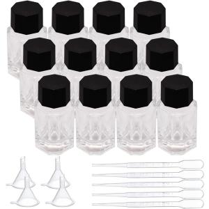 12個15ml インクボトル 空ガラスボトル 黒ABSプラスティック蓋付 注ぎツール付 万年筆 書道 進学( 丸型,  15ml)