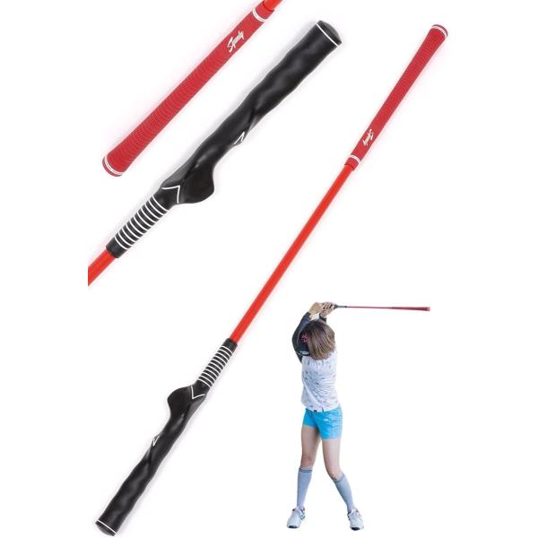 ゴルフ練習 軽量シャフト 運動 スティック スイング練習器 室内練習 レッド( 赤,  83cm)