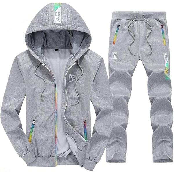 アスペルシオ 長袖 スエット パーカー 2点セット フード付き メンズ ロングパンツ(グレー,  0...