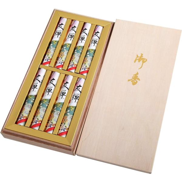 包装 蓮のし付き 匠の調香友禅8把入桐箱/ 日本製 国産 淡路島 ばいくんどう 線香 お線