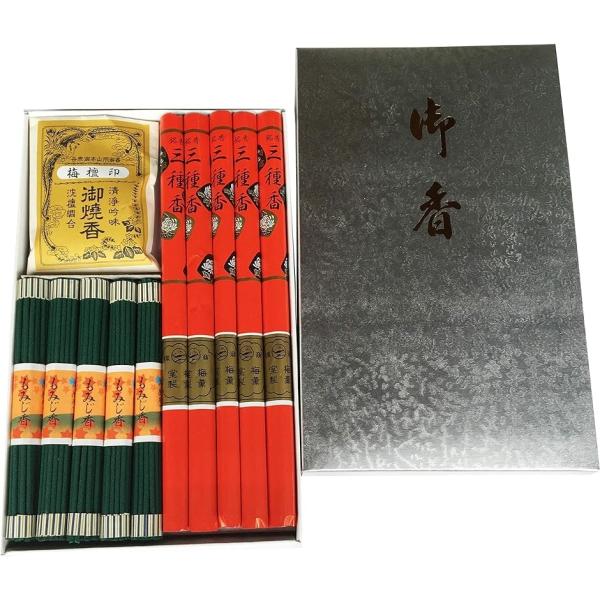 包装 蓮のし付き 三種香 詰合せ/長寸 日本製 国産 淡路島 ばいくんどう 線香 お線香 御香 お香...