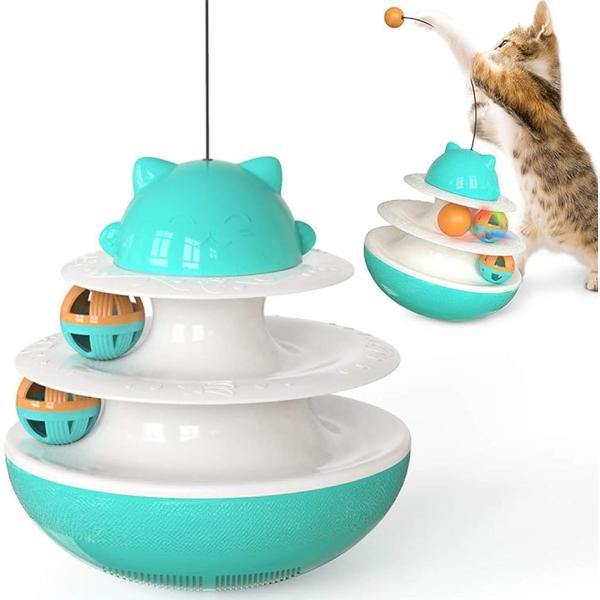 猫おもちゃ 回転ボール 遊ぶ盤 ペット猫じゃらし 運動不足 ストレス解消 タンブラー かわいい( ブ...