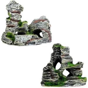 水槽オブジェ オーナメント 岩 アクアリウム 模型 熱帯魚 飾り 装飾 2種セット( 灰色)
