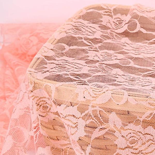 全11色 カラー バラ 柄 レース 生地 手芸用 約2m 幅約1.5m( 桃色)