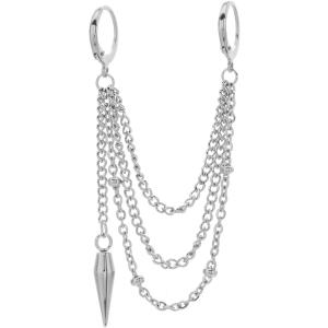 ピアス 2穴 ロングチェーン スパイク 片耳用 垂れ下がり ステンレス おしゃれ