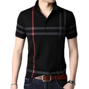 ポロシャツ 半袖 チェック カジュアル シンプル オシャレ ゴルフウェア メンズ 薄手 トップス 半袖シャツ( ブラック,  3XL)