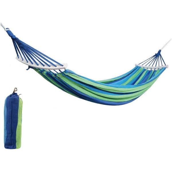 morytrade ハンモック 布製 木枠付き アウトドア キャンプ 室内 1人用 青(1人用 青)
