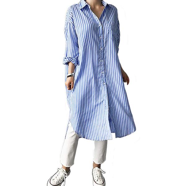 ルクシア フィル レディース サイズ 長袖 詰襟 ロング 丈長 縦縞 off white ツートン ...