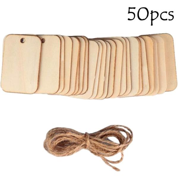 木材チップ 木片 木製 DIY DIY素材 天然木 長方形 麻縄付き(50枚セット)