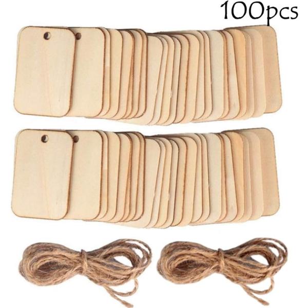 木材チップ 木片 木製 DIY DIY素材 天然木 長方形 麻縄付き (100枚セット)