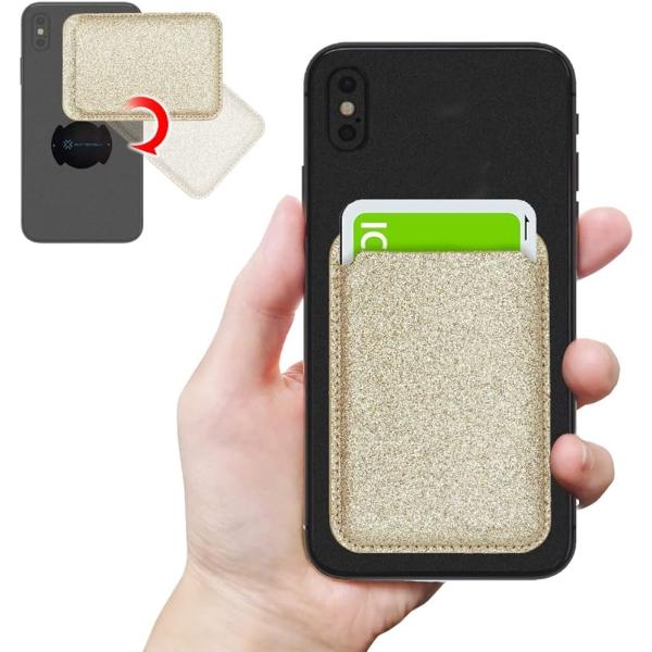 くるっと装着 着脱簡単スマートカードケース ワイヤレス充電対応 スマホ 背面 MDM( ラメゴールド...