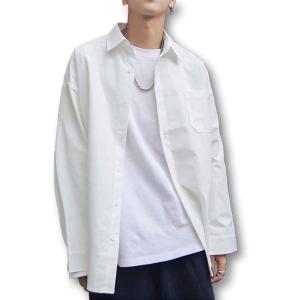 ルクシア フィル メンズ ゆったり 長袖 シャツ 大きい サイズ シンプル デザイン おしゃれ good ポケット(ホワイト, XL)