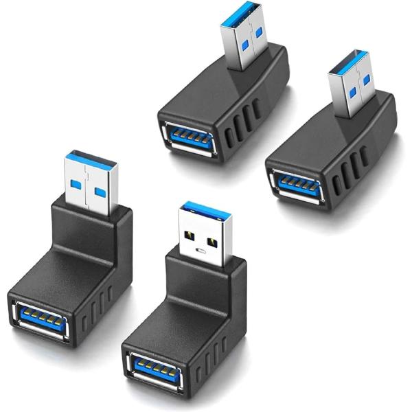 USB 3.0 直角 90度 L字型 方向変換アダプター オスxメス 高速 5Gbps 4タイプ1セ...