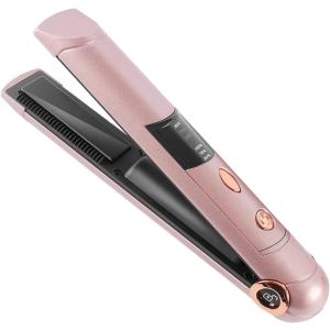コードレス ヘアアイロン ストレートヘアアイロン 二重使用 ミニアイロン 2500mAh 携帯便利 三段階温度設定( ローズゴールドA)