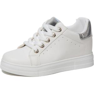 カエナリエ レディース 厚底 ローカット スニーカー 白 レースアップ インヒール ライン