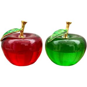 林檎 クリスタル 風水 インテリア オブジェ 置物 癒し ガラス アップル ペーパーウェイト( 赤緑)