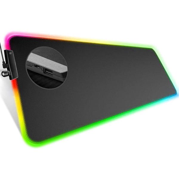 マウスパッド 大型 ゲーミング RGB ハード LED 発光 超滑らか 15モード 12色の発光色 ...