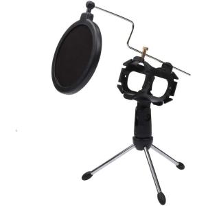 卓上型 マイクスタンド 三脚 ポップガード付 コンデンサーマイク マイクホルダー ノイズ防止