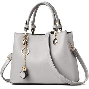 ハンドバッグ ショルダーバッグ 2way PUレザー チャーム付き 仕切りあり トートバッグ(グレー)