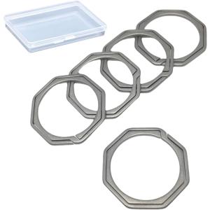 チタン製 キーリング 二重リング キーホルダー キーチェーン 軽量 スリム 高性能 頑丈 艶消し ケース付き(八角形Mサイズ5個)