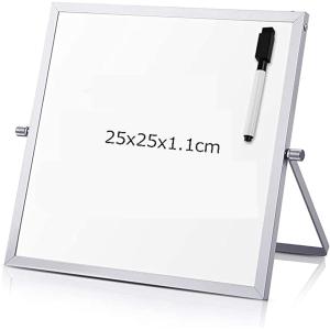 ホワイトボード 卓上 両面 25x25CM 磁気ホワイトボード メッセージボード スタンド付き 小型( ホワイト,  25x25cm)