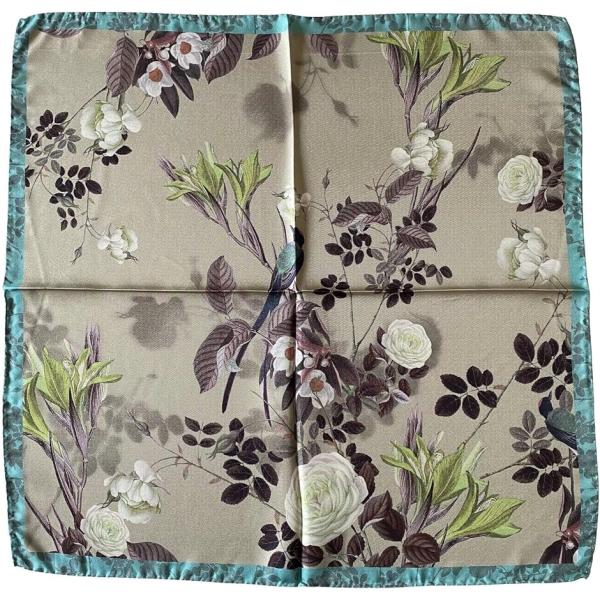 シルク スカーフ 小判 50 正方形 シルク100% イタリア製 コモ バード ベージュ MDM(バ...