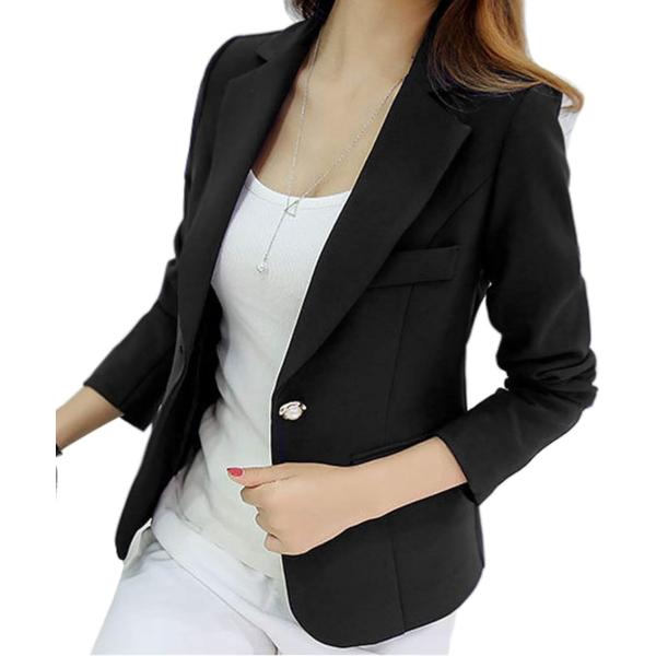 テーラード ジャケット レディース 1つボタン 長袖 シンプル ブラック パール装飾ボタン( ブラッ...