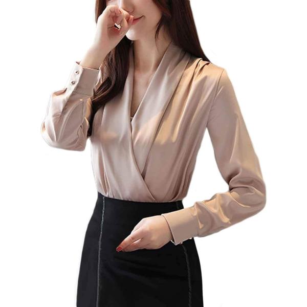 ルクシア フィル レディース ドレープ Ｖネック ブラウス シャツ サテン ゆったり シルエット と...