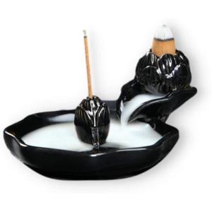 お香たて 線香立て お香立て 香皿 香炉 コーン香 煙が下に流れる倒流香 陶磁器(黒)